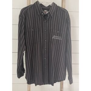 Harley Davidson Mens Black Striped Embroidered Long Sleeve Button Up Shirt Large